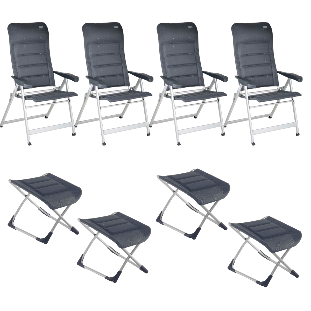 CRESPO Campingstuhl Deluxe AL-237-DL grau - freistehende Beinauflagen AL-231 4er-Set - 1149077 1104898