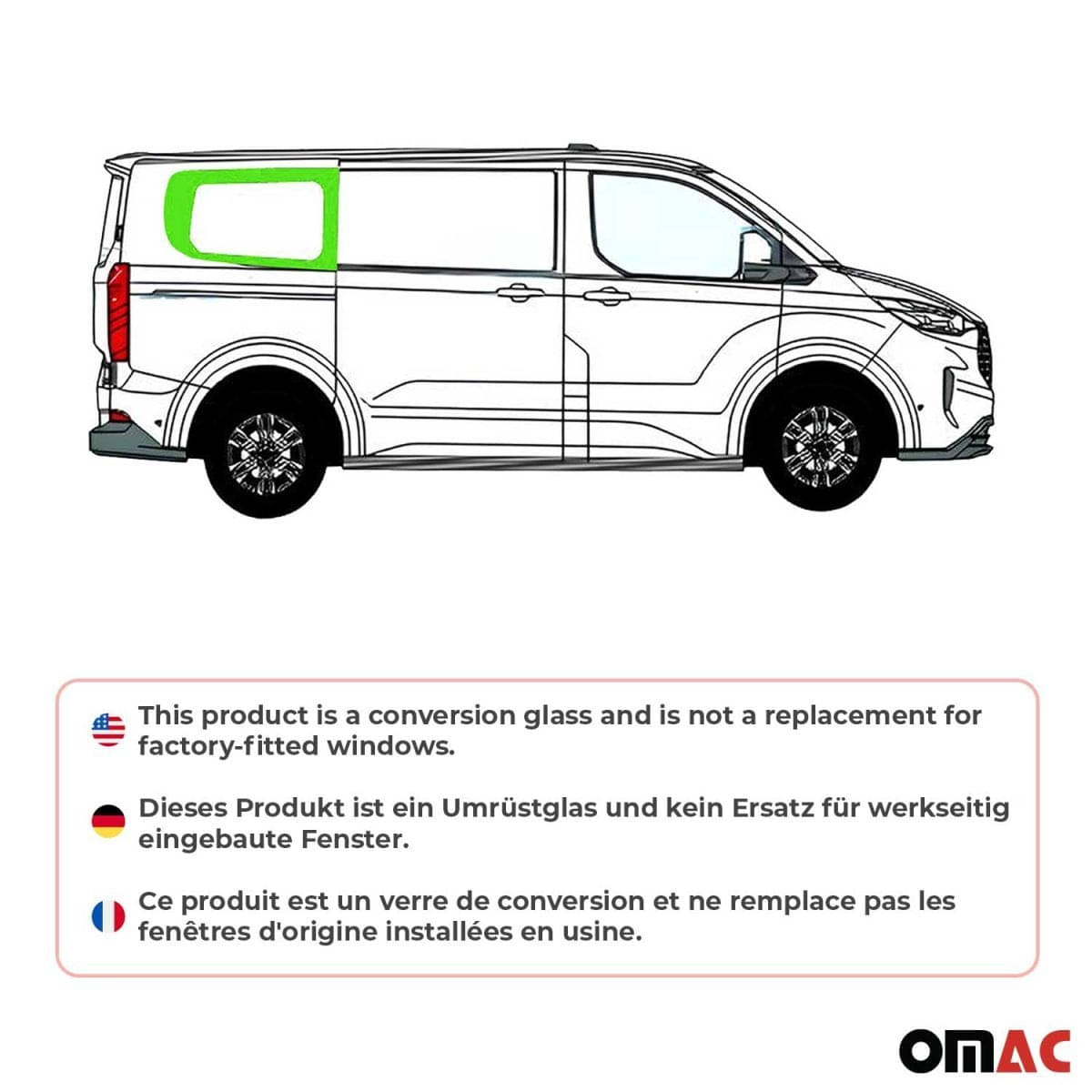 OMAC Seitenfenster Seitenscheibe Ford Transit Custom V710 L1 ab Bj. 2023 Hinten Rechts - 2659405-1RSFR