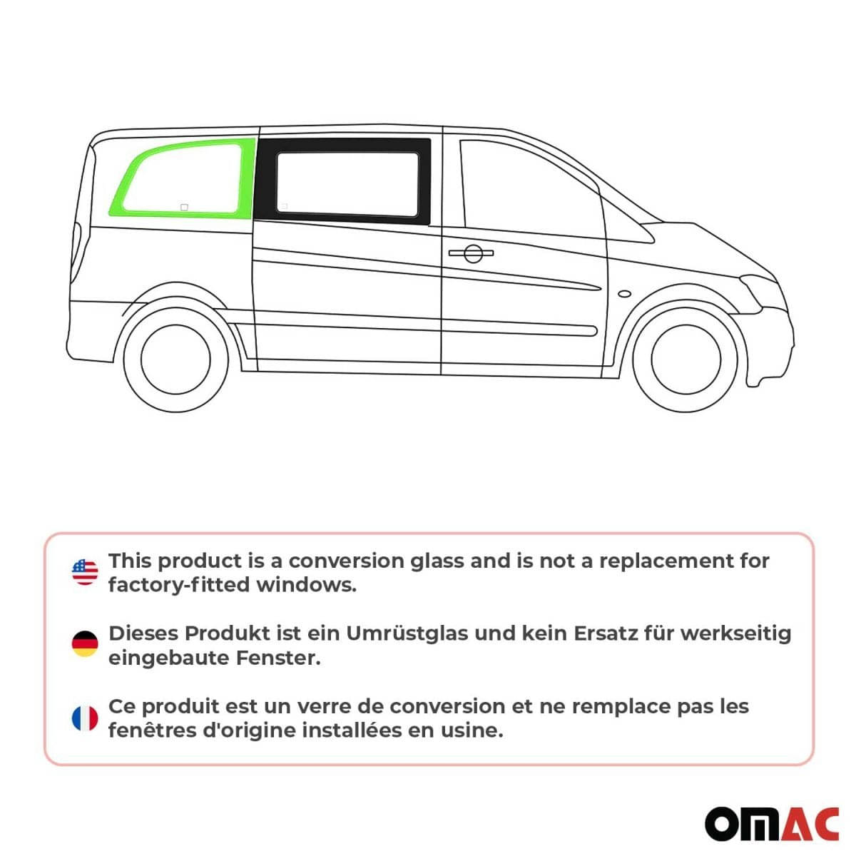 OMAC Seitenfenster Seitenscheibe MB Vito W639 L1 Bj. 2003-2014 Hinten Rechts OMAC Seitenfenster Seitenscheibe MB Vito W639 L1 Bj. 2003-2014 Hinten Rechts - 4721405-1RSFR