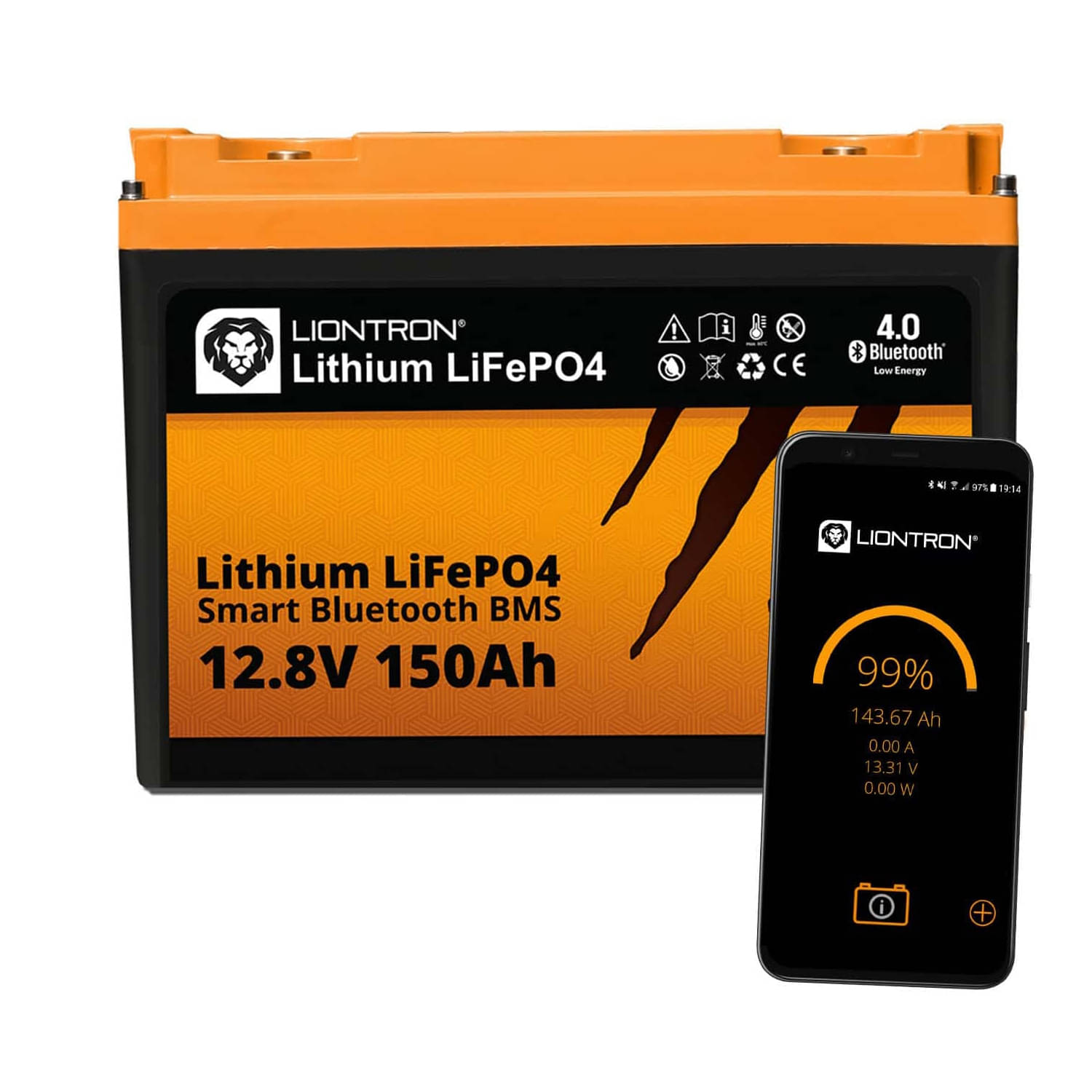 LIONTRON Lithium-Batterie LiFePO4 12-8V 150Ah LXArctic smart BMS mit Bluetooth- Marine IP67 - LISMART12150LX-MA