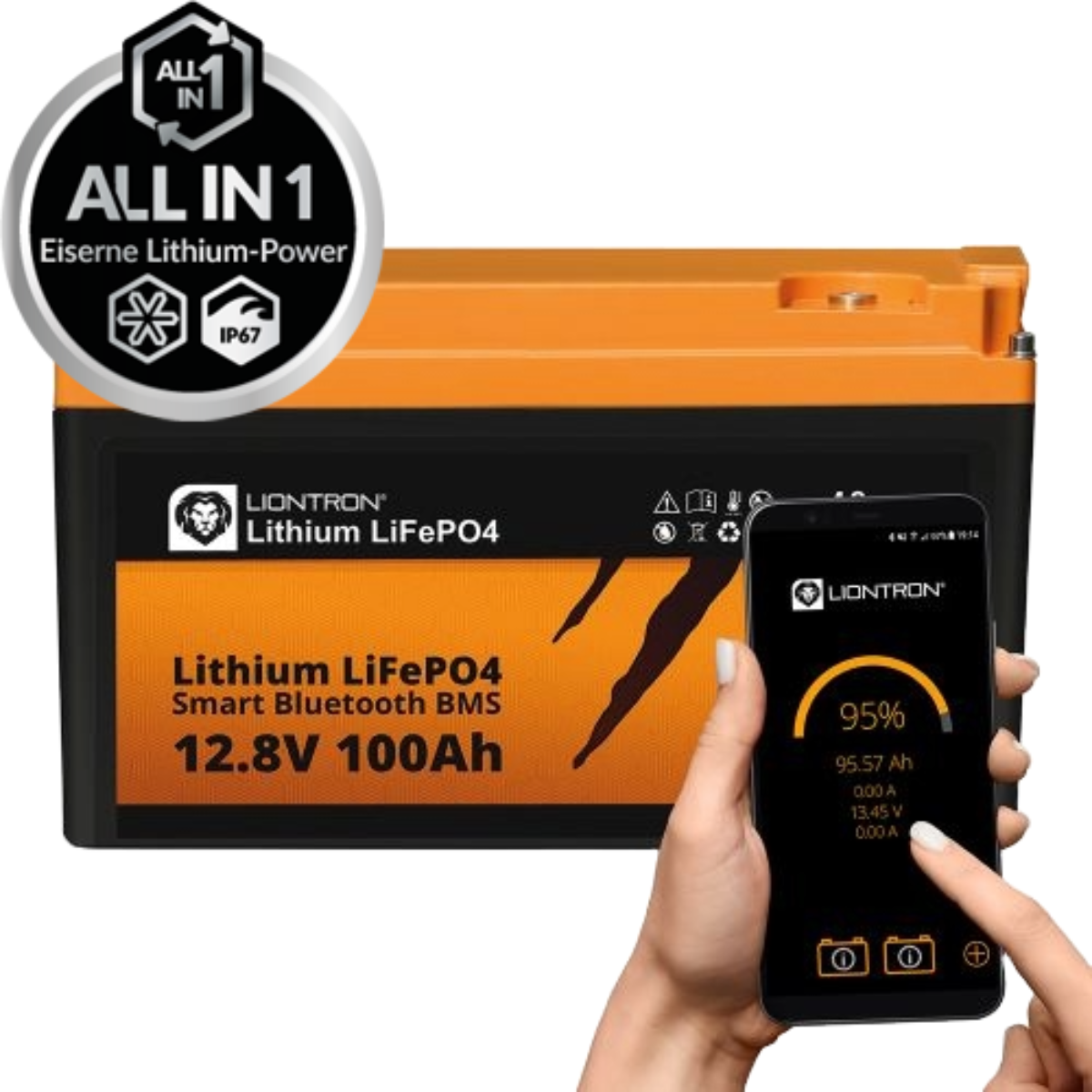 LIONTRON Lithium-Batterie LiFePO4 12-8V 100Ah LXArctic smart BMS mit Bluetooth- Marine IP67 - LISMART12100LX-MA