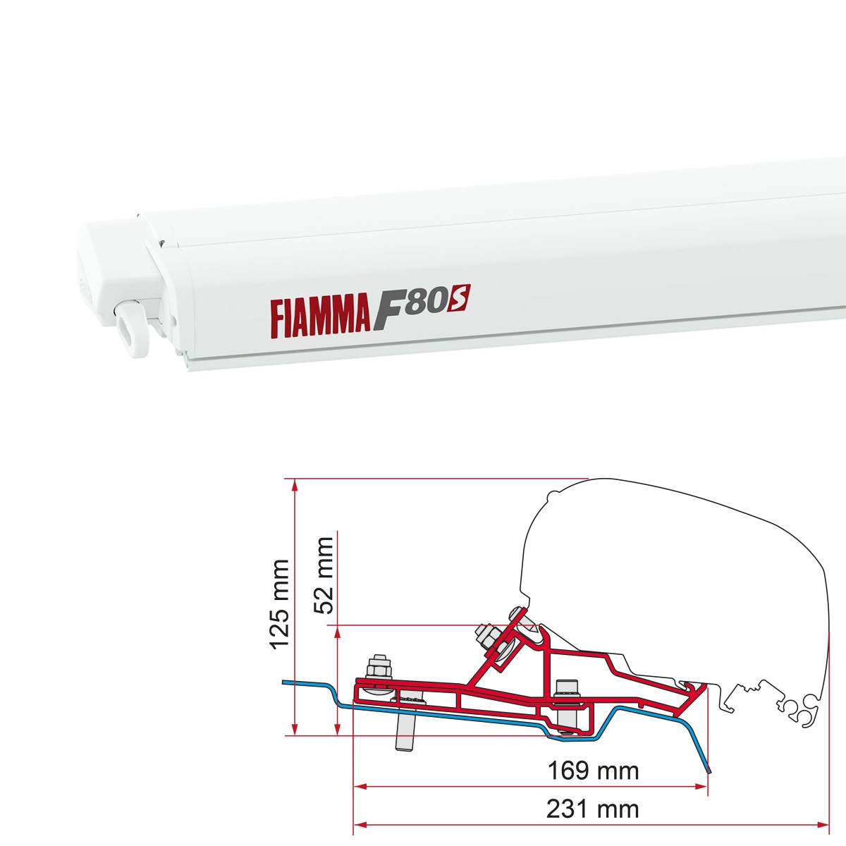 Markise FIAMMA F80 S 320 Royal grey Gehaeuse weiss inkl. Adapter Ford Transit H2 L3 ab 2014