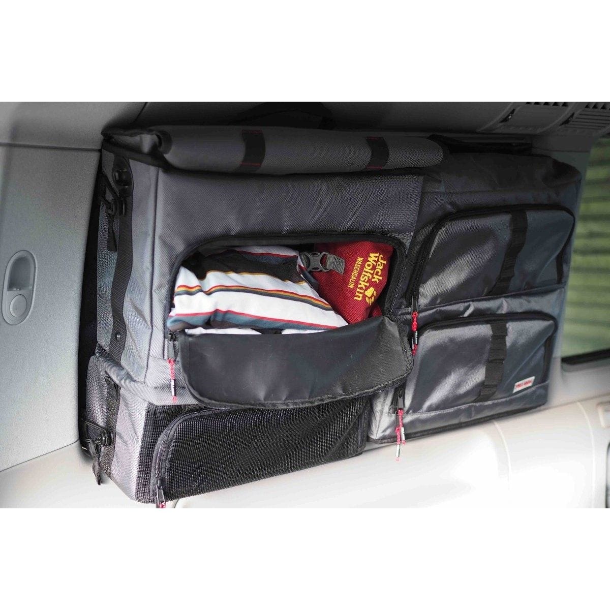 Fenstertaschen-Set FELLEISEN 1x BasicONE - 1x BasicZWO fuer VW Multivan T5-T6-T6.1- Fahrer- oder Beifahrerseite- Felleisengrau- ohne Thermomatte