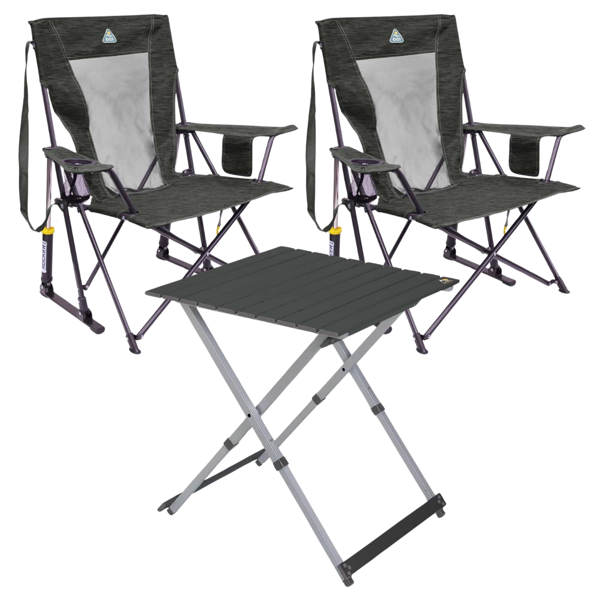 Set GCI Tisch Camp Table 25 - 2 Schaukelstuehle Comfort Pro Rocker XL Heathered Charcoal - 520341 39226