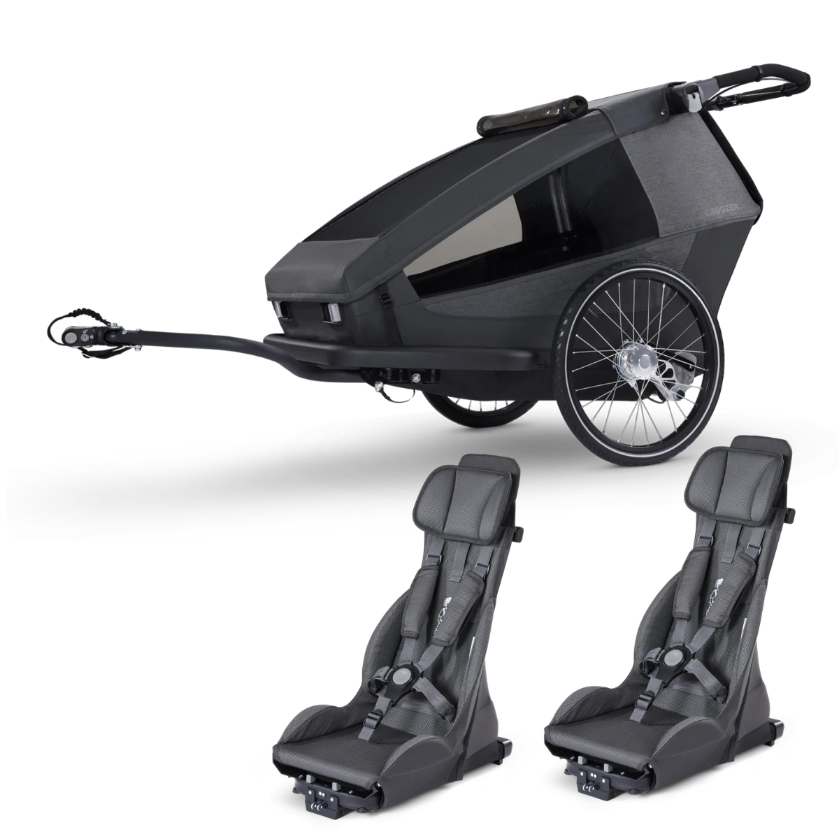 CROOZER Kinderfahrradanhaenger Kid Yuuna Moonlight Black Bundle mit 2x Premium-Sitz - 121001425