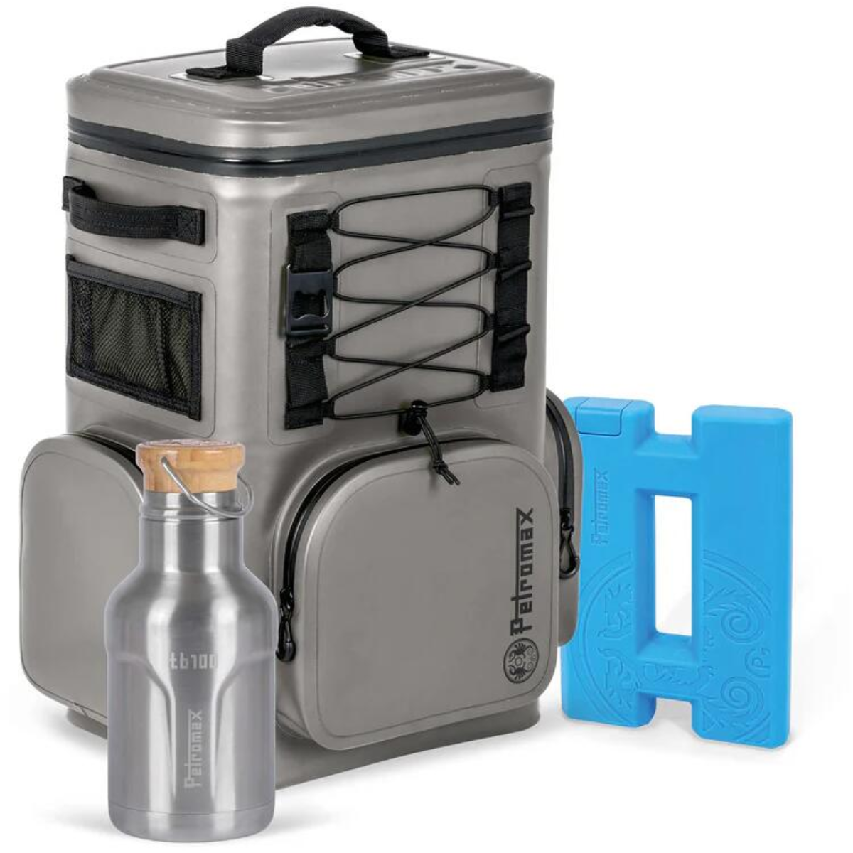 PETROMAX Kuehlrucksack 17 Liter grau mit Kuehlakku 140 mm - Isolierflasche 1 L - Aktionsset - BKPK17-G-SET-140