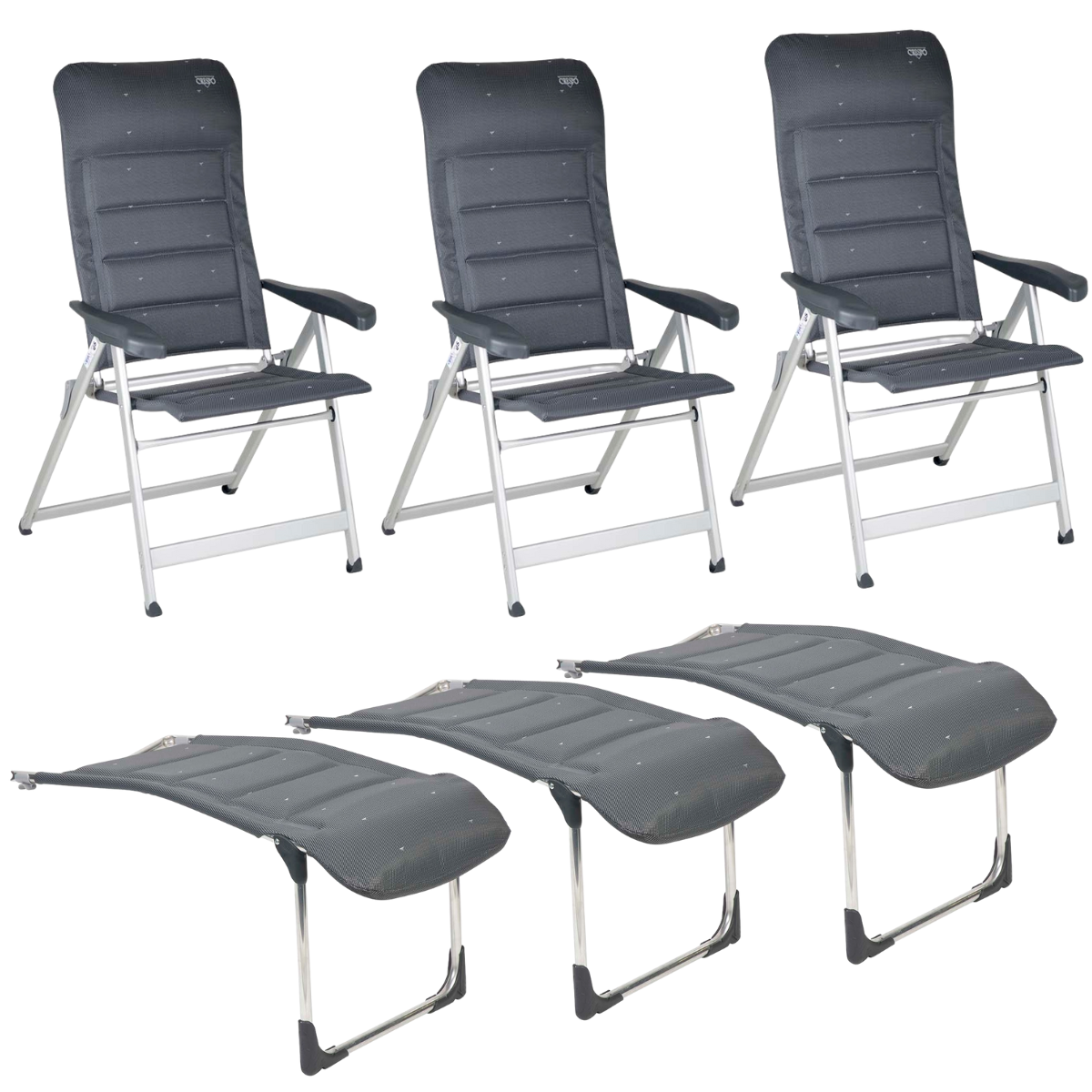 CRESPO Campingstuhl Deluxe AL-237-DL grau - Beinauflagen R-215-DL 3er-Set - 1149077 1149119