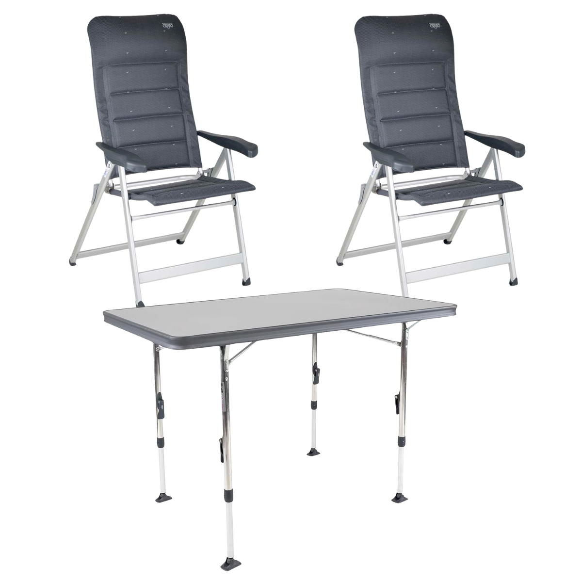 CRESPO Campingstuhl Deluxe AL-237-DL grau 2er-Set - Tisch Ligero AL-246 101x65 cm grau - 1149077 1151353