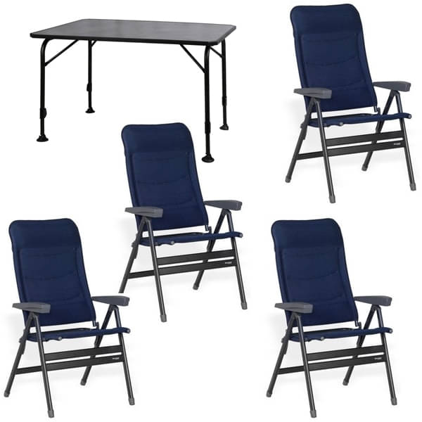 Set WESTFIELD Tisch Universal & 4 Stühle Advancer XL dark blue Set 1 Tisch WESTFIELD Universal Tisch 120 x 80 cm - Avantgarde Series - 101-740 und 4 Stuehle WESTFIELD Advancer XL Stuhl dark blue - Performance Series - 201-883 DB