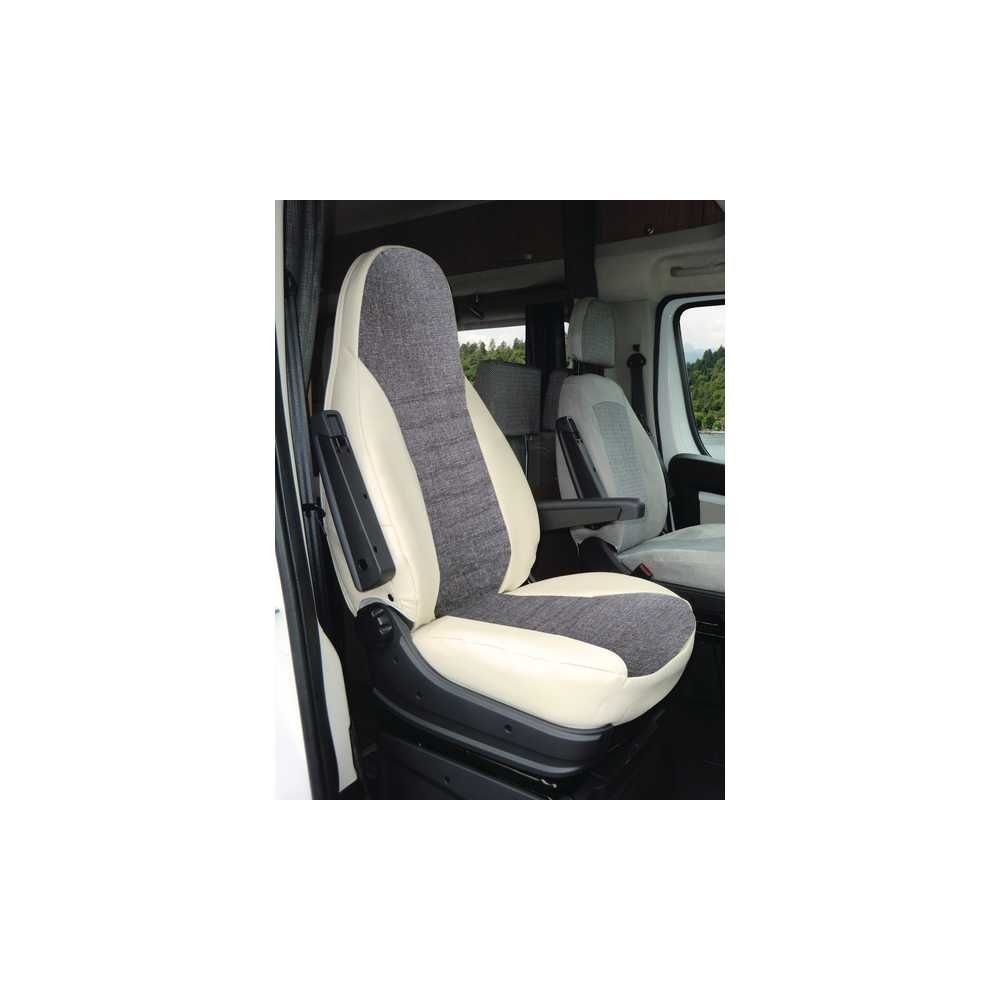 CARBEST Schonbezug Originalsitz Fiat Ducato -Bj- 06 inkl. Kopfstuetze- Kunstleder Beige-Grau 2er-Set - 943560