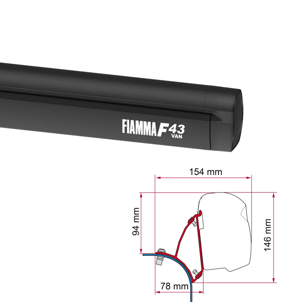 FIAMMA Markise F43 Van 270 Deep black inkl. Adapterkit VW T5 T6 H1 L1-L2 Lift Roof-08833A01R 98655A159