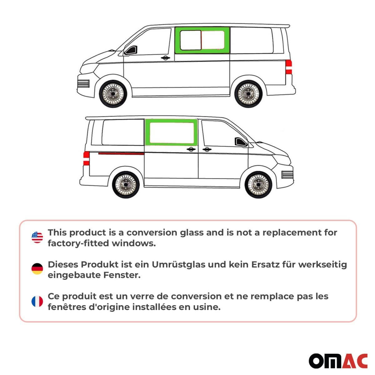 OMAC Seitenfenster Schiebefenster VW T5 L1/L2 Bj. 2003-2015 2-er Set Vorne Links/Rechts OMAC Seitenfenster Schiebefenster VW T5 L1-L2 Bj. 2003-2015 2-er Set Vorne Links-Rechts - 7522405-1FS-SET1