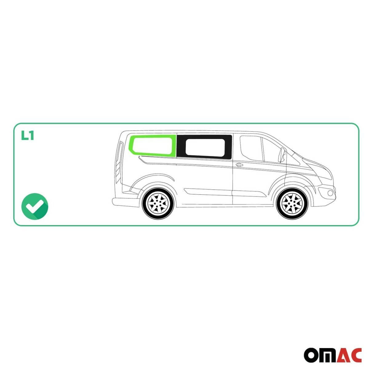 OMAC Seitenfenster Seitenscheibe Ford Transit Custom L1 Bj. 2013-2023 Hinten Rechts - 2624405-1RSFR
