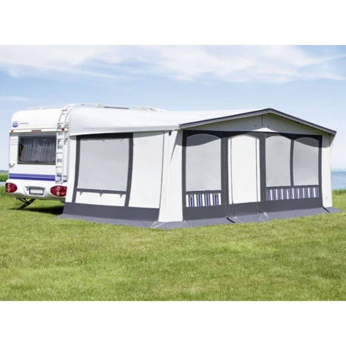 DWT Wohnwagen-Vorzelt TANGO Gr. 15 Umlaufmass 971-1000 cm Tiefe 300 cm mit 32 mm Alu-Gestaenge - 128315A32