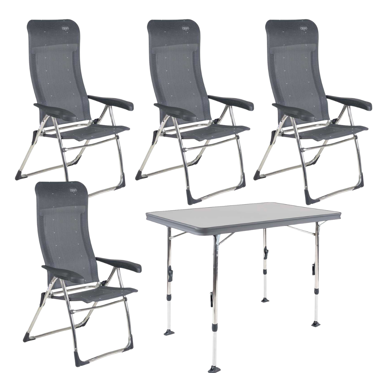 CRESPO Campingstuhl Classic AL-215 anthrazit 4er-Set - Tisch Ligero AL-247 110x70 cm grau - 1148043 1151378