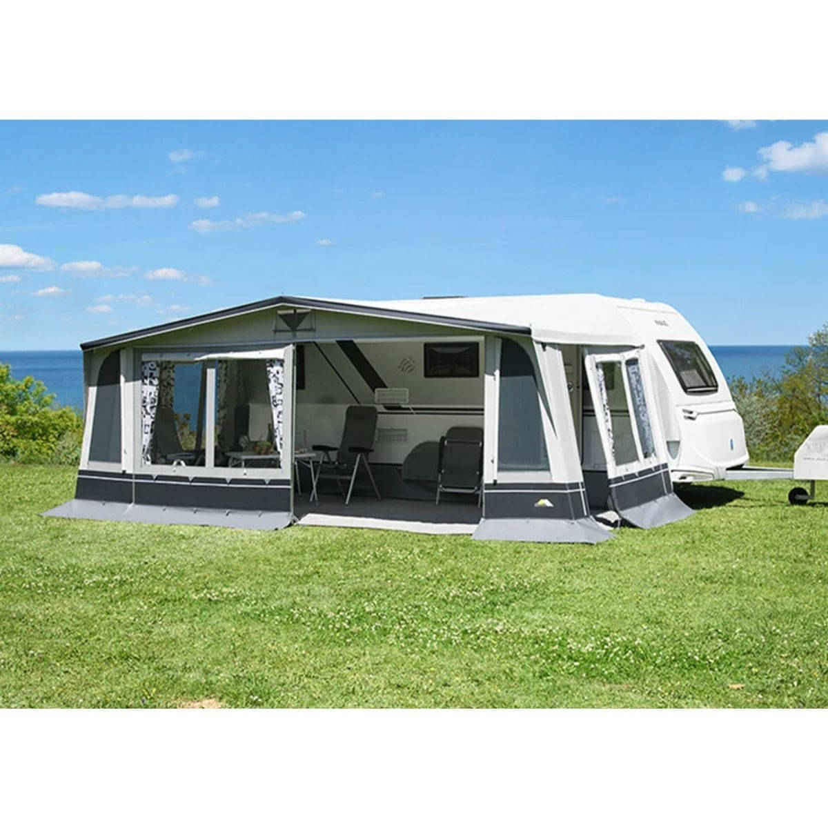 DWT Wohnwagen-Vorzelt DOMINO Gr. 11 Umlaufmass 851-880 cm Tiefe 280 cm mit 32 mm Alu-Gestaenge - 142131A32