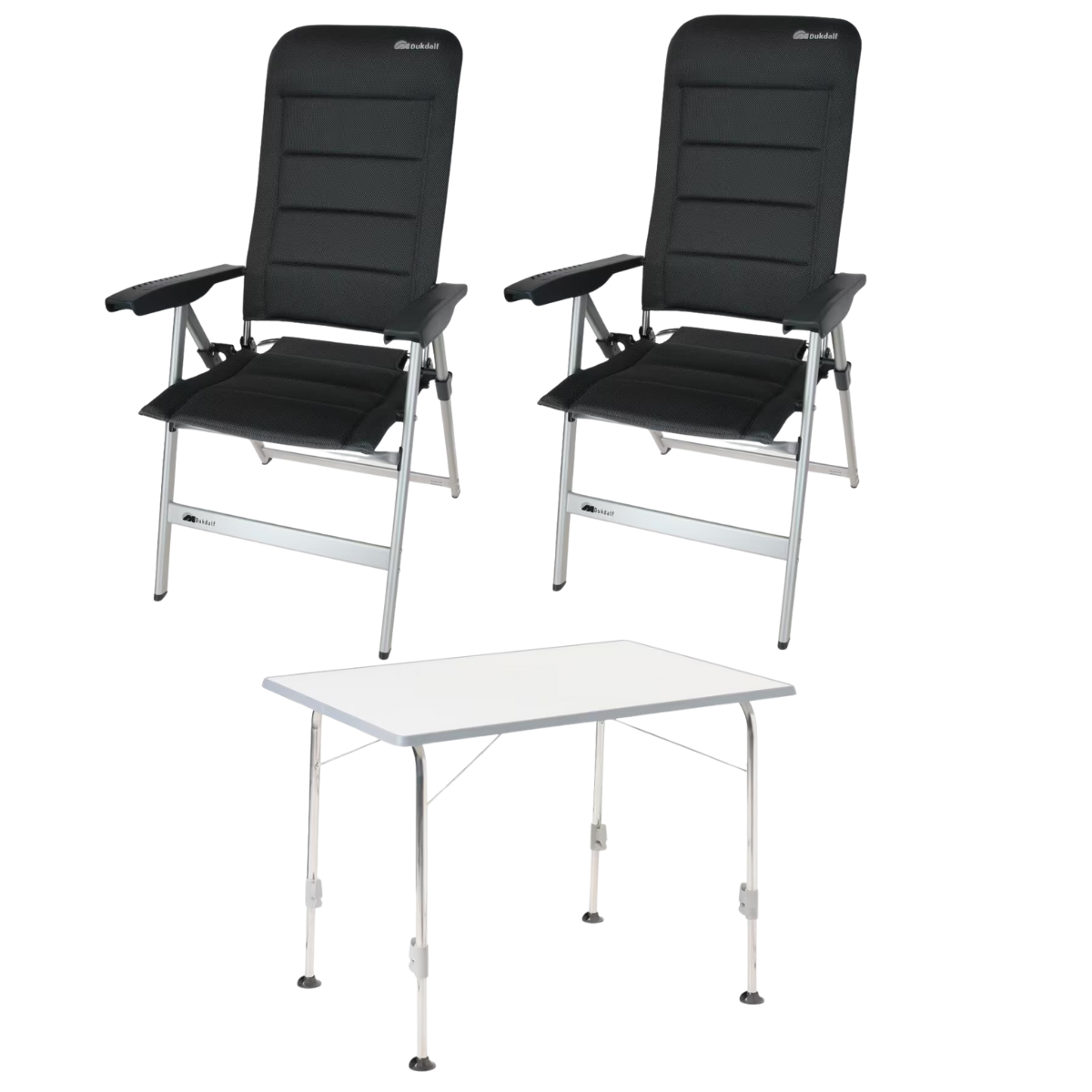 DUKDALF Stuhl beheizbar Brillante Heated 3D Mesh anthrazit 2er-Set - Tisch STABILIC II 100x68 cm hellgrau - 41-14-8801-4 40-24-1006.8