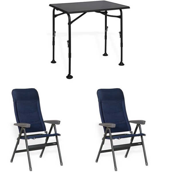 Set 1 Tisch WESTFIELD Aircolite 80 Black Edition Tisch 80 x 60 cm - Performance Series - 201-27271 und 2 Stuehle WESTFIELD Advancer Stuhl dark blue - Performance Series - 201-884 DB