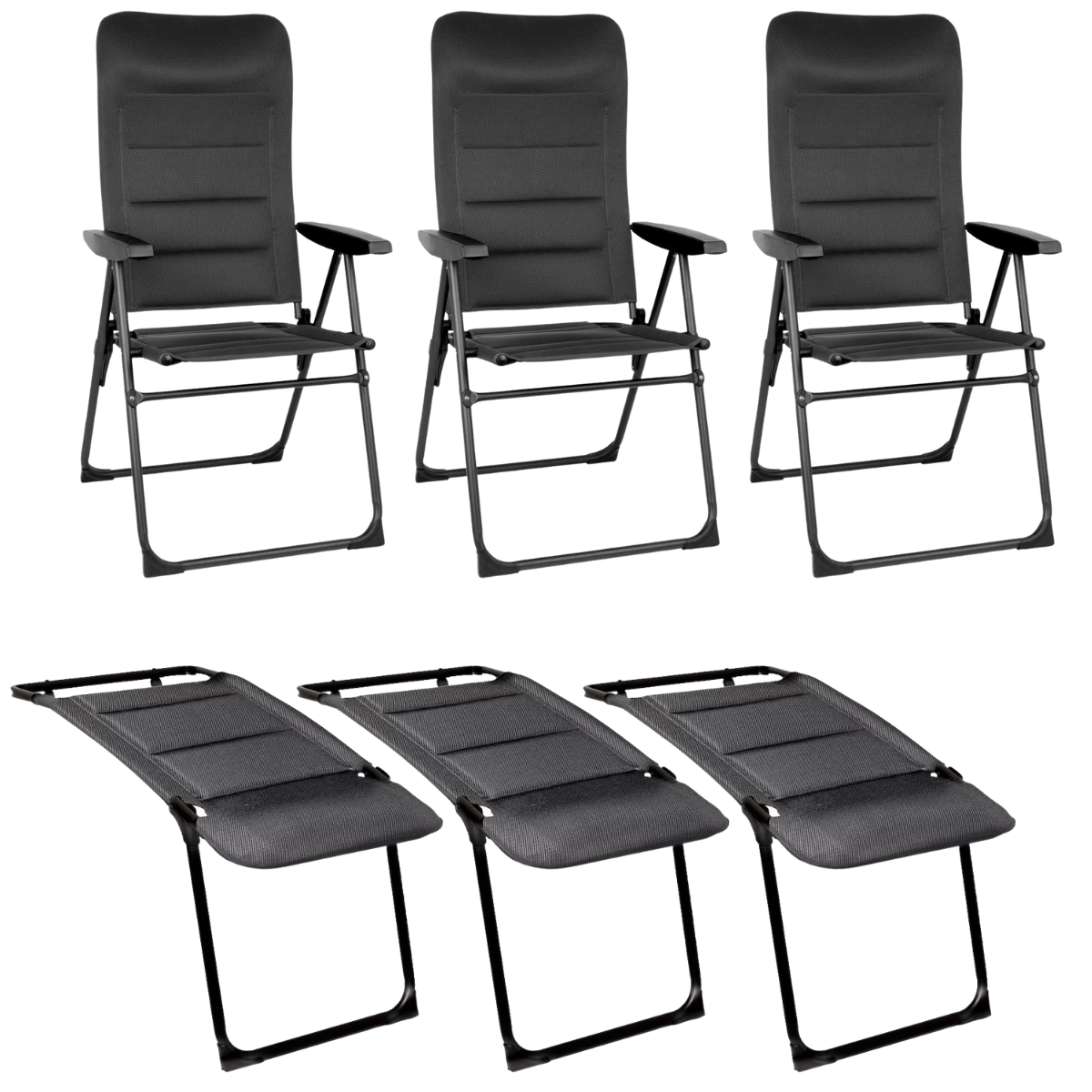 BRUNNER Campingstuhl SKYE 3D RT Schwarz mit Beinauflagen 3er-Set - 0404060N-C09 0404079N.C09