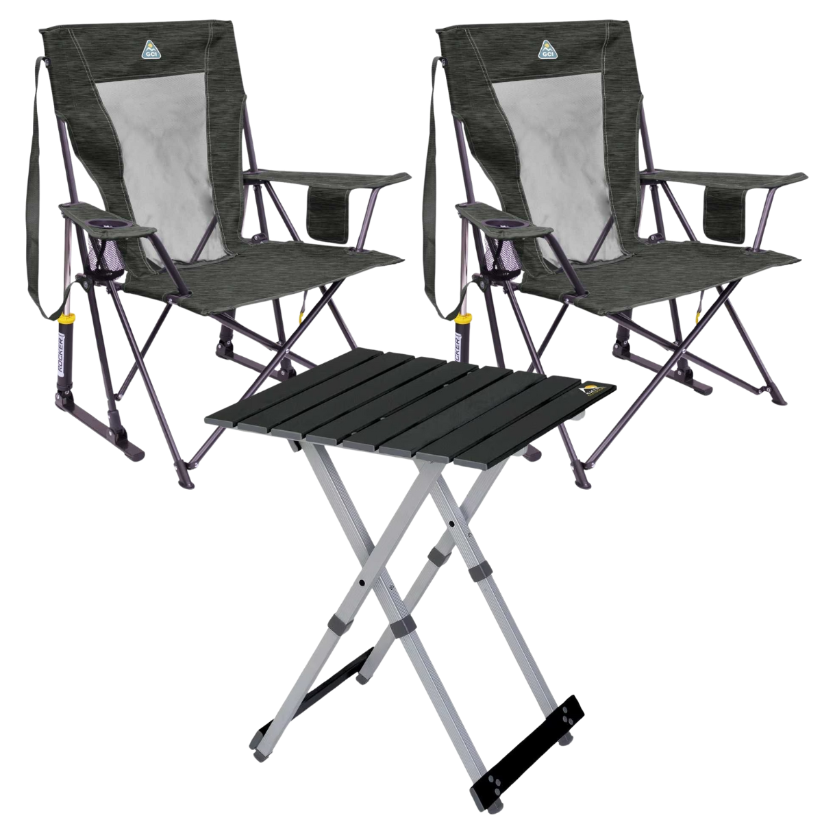 Set GCI Tisch Camp Table 20 - 2 Schaukelstuehle Comfort Pro Rocker XL Heathered Charcoal - 520341 39126