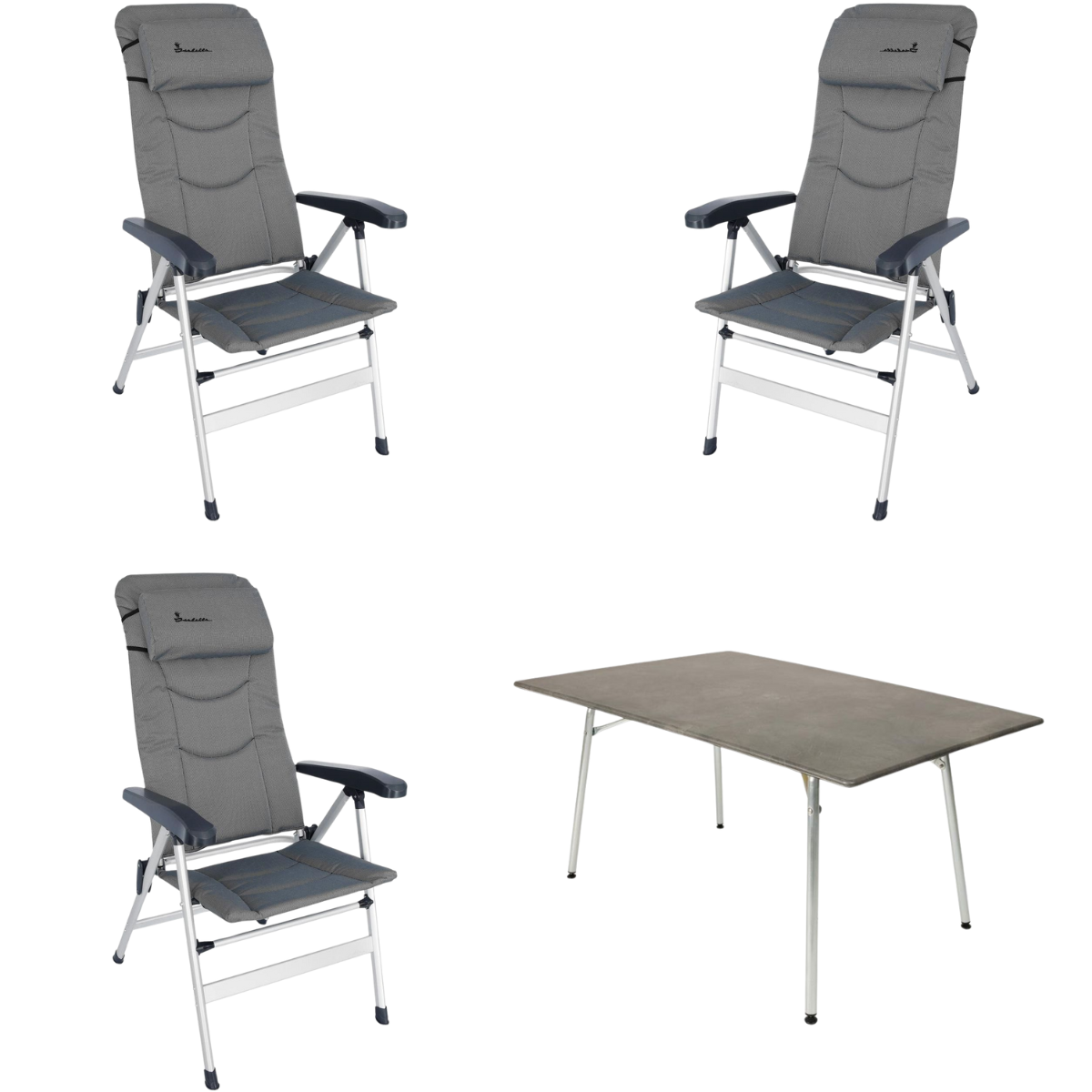 ISABELLA Campingstuhl Thor hellgrau 3er Set mit Esstisch 80 x 120 cm