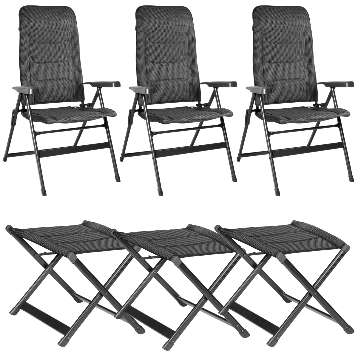 BRUNNER Campingstuhl ARAVEL VITACHIC 3D - L Salt-Pepper mit freistehenden Beinauflagen 3er-Set - 0404065N-C42L 0404073N.C42