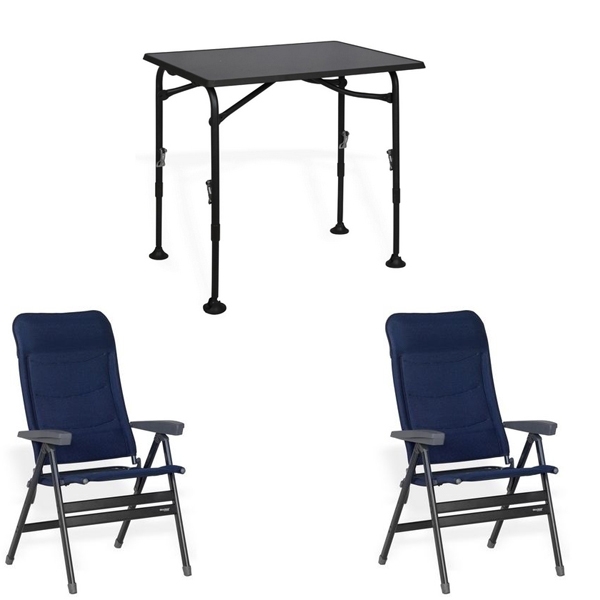 Set 1 Tisch WESTFIELD Aircolite 80 Black Edition Tisch 80 x 60 cm - Performance Series - 201-27271 und 2 Stuehle WESTFIELD Advancer XL Stuhl dark blue - Performance Series - 201-883 DB