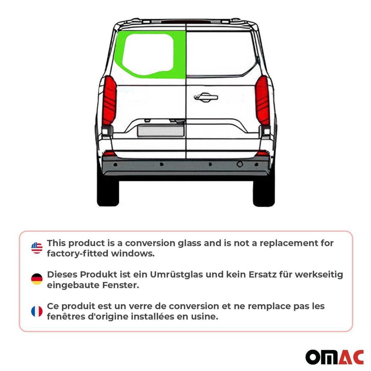 OMAC Heckscheibe Heckfenster Ford Transit Custom V710 L1-L2 ab Bj. 2023 Fluegeltuer Links - 2659405-1BDFL