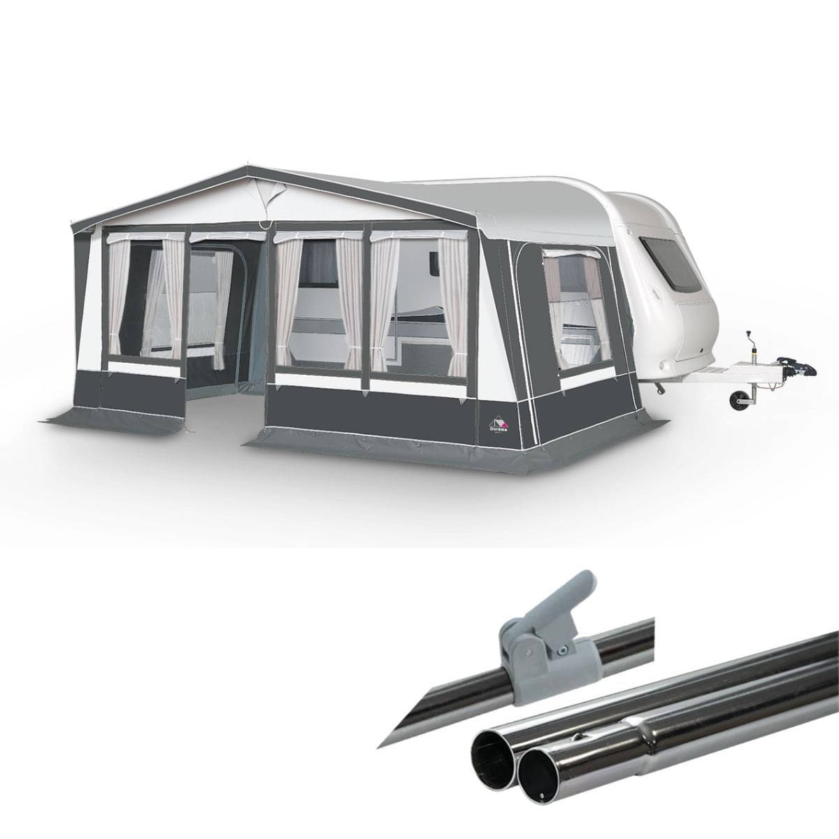 DOREMA Wohnwagen-Vorzelt BERGAMO DELUXE- Gr. 8- Umlauf 825-850 cm- Tiefe 240 cm- 25 mm Stahlgestaenge - 11388 - S25 120 02 PG