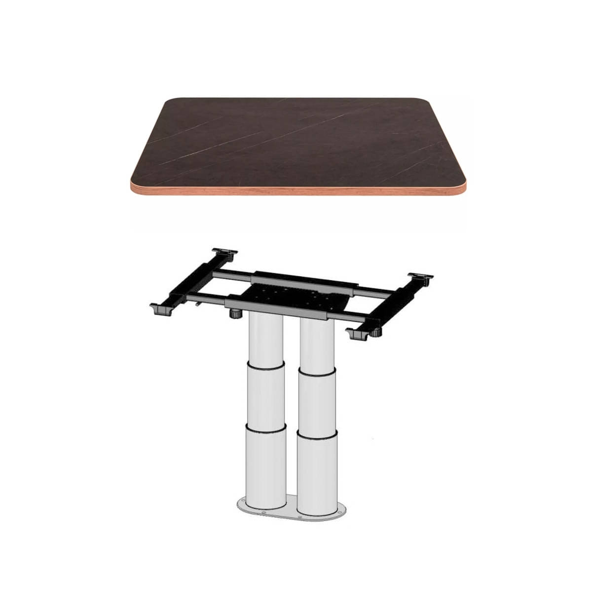 ILSE TECHNIK Zweisaeulen Liftgestell mit Verschiebung 7937 inkl. Leichtbautischplatte Marmoroptik 75 x 95 x 2-8 cm