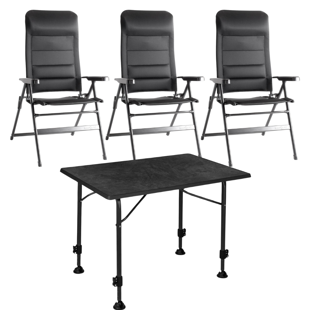 BRUNNER Campingstuhl ARAVEL 3D - S Schwarz 3er-Set - Tisch LINEAR 115x70 cm Black - 0404065N-C09S 0406031N.C69