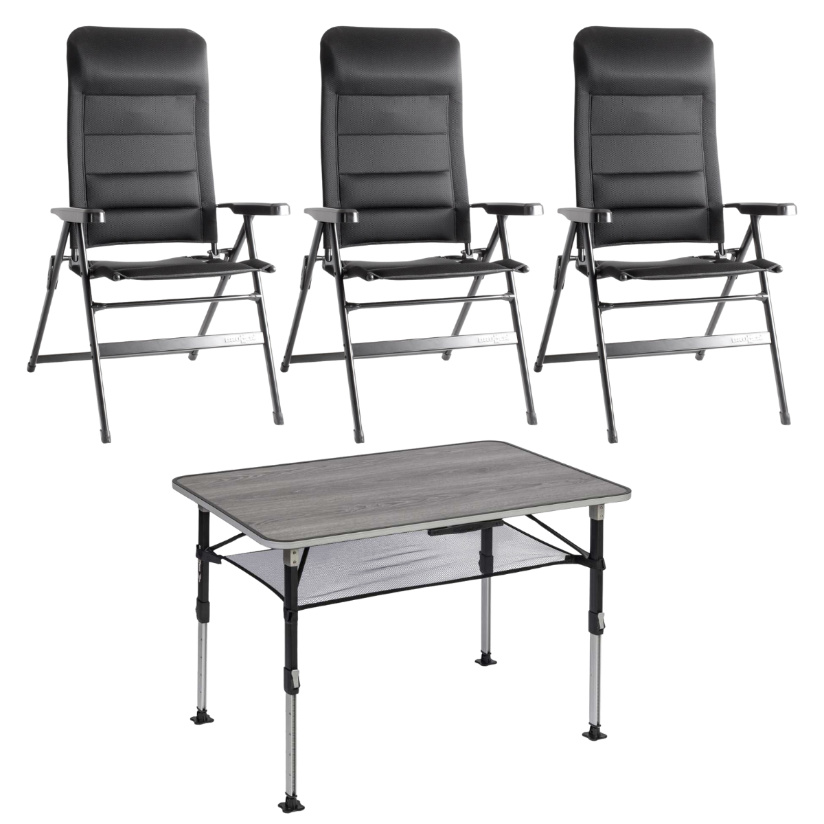 BRUNNER Campingstuhl ARAVEL 3D - L Schwarz 3er-Set - Tisch ELU NG 100 - 0404065N.C09L 0406040N