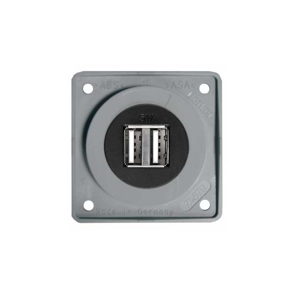 BERKER INTEGRO Flow Einbau-USB-Doppelladesteckdose 12V grau glaenzend Einsatz schwarz - 9 2602 25 07