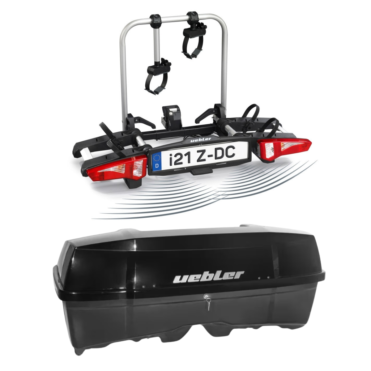 Set UEBLER i21 Z Fahrradtraeger 18190-DC 2 Raeder mit 60° Abklappung Rueckfahrkontrolle inkl. Heckbox - 18190-DC 25080