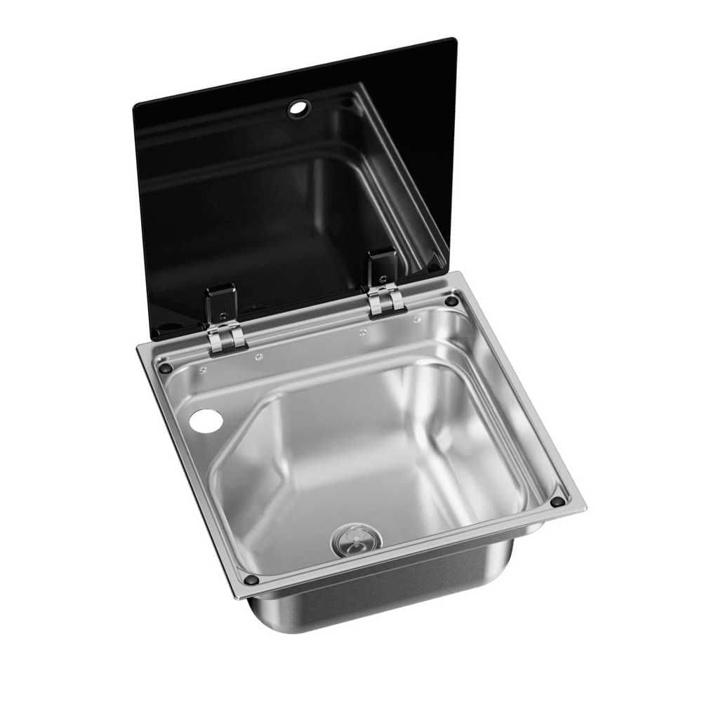 DOMETIC quadratisches Spuelbecken CVS1350G- mit Glasabdeckung- Edelstahl - 9600051161