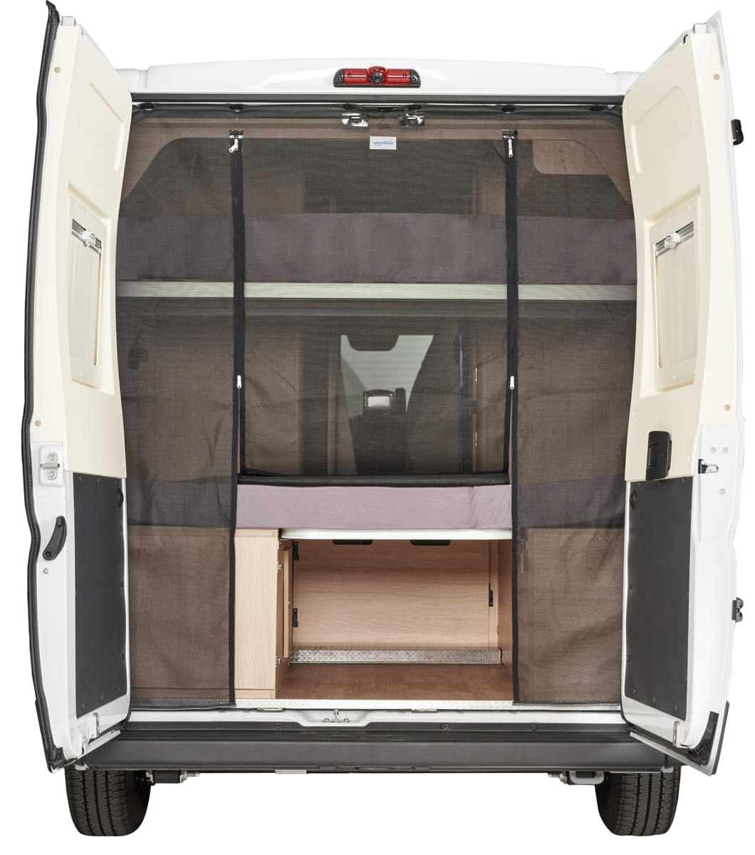 HINDERMANN Insektenschutzvorhang fuer Hecktuere Fiat Ducato H3 ab Bj. 2006 hoher Tuerausschnitt schwarz - 8375-2130 M