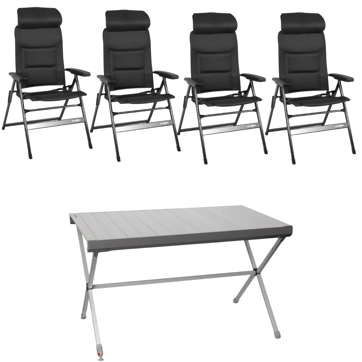 BRUNNER Campingstuhl ARAVEL H2L anthrazit 4er-Set - Rolltisch TITANIUM AXIA 4 122x 76 cm - 0404052N.C09 0406098N