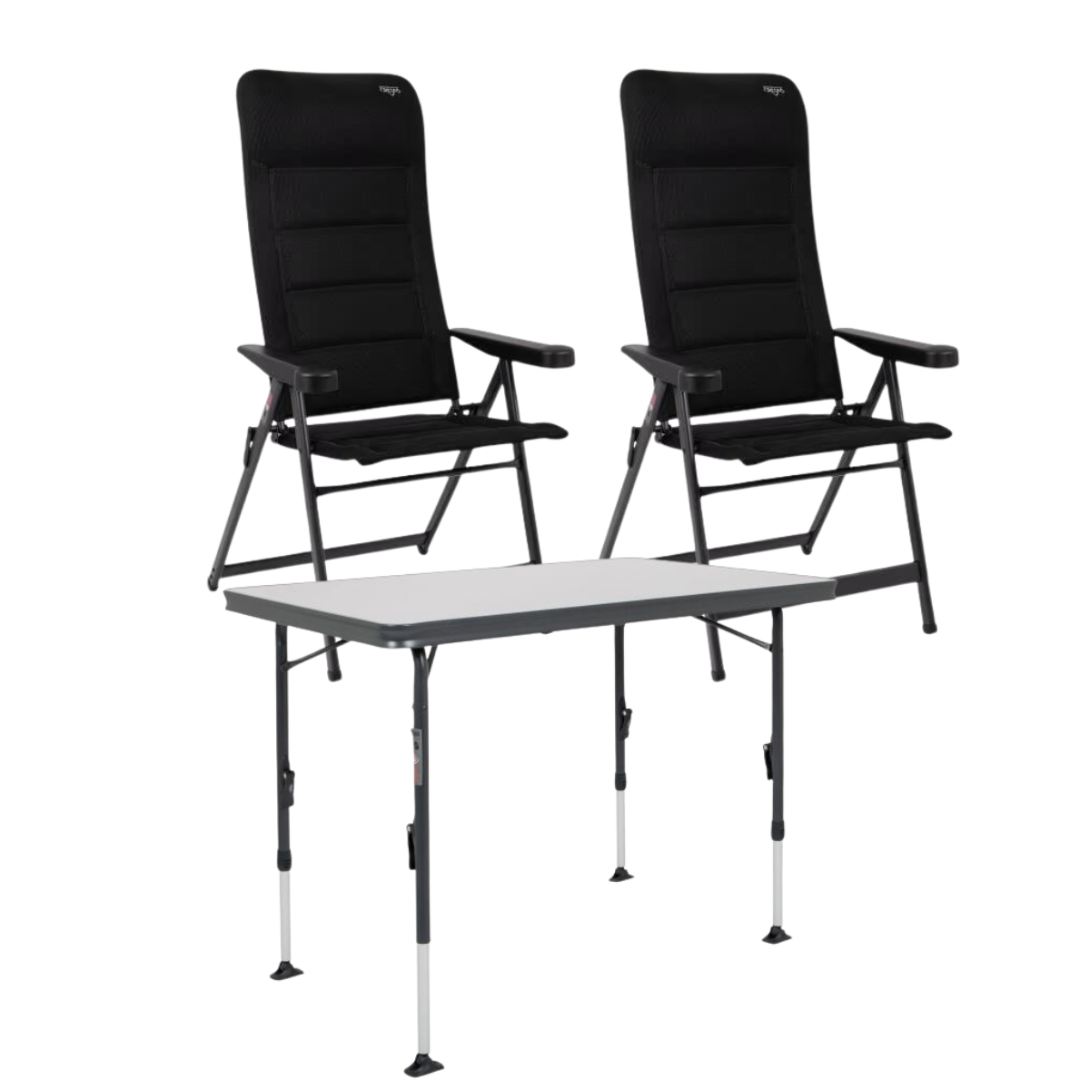 CRESPO Campingstuhl Air Deluxe AP-240-AD schwarz 2er-Set - Tisch Sevilla AP-246 101x65 cm schwarz - 1149141 1151360