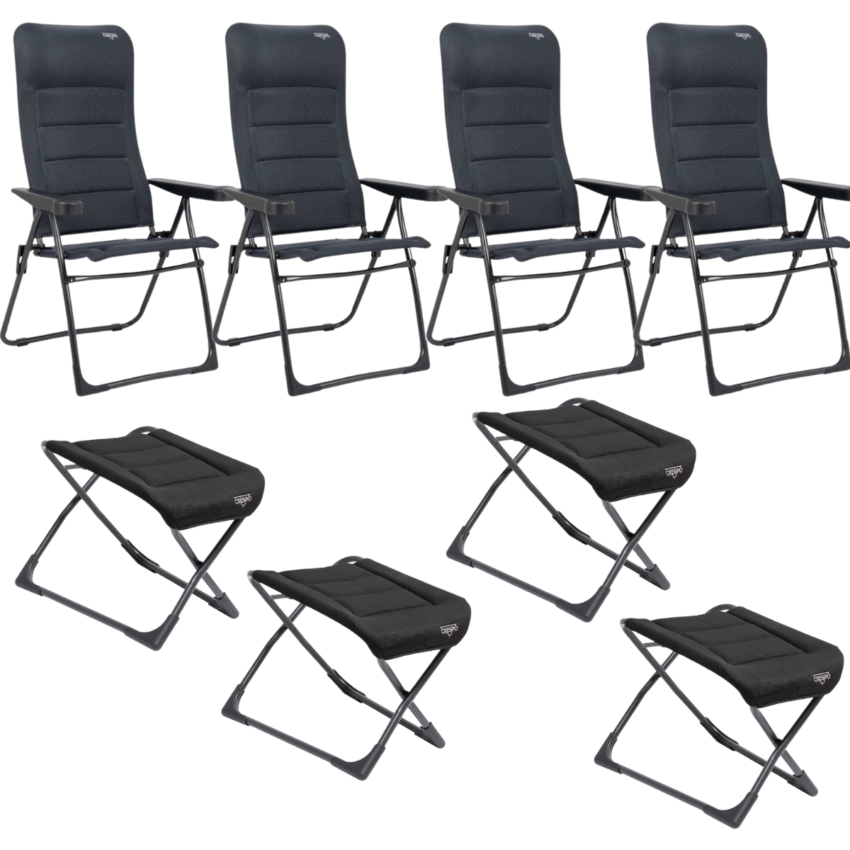 CRESPO Campingstuhl Air Deluxe AP-215-AD schwarz - freistehende Beinauflagen AP-231-AD 4er-Set - 1148026 1149450