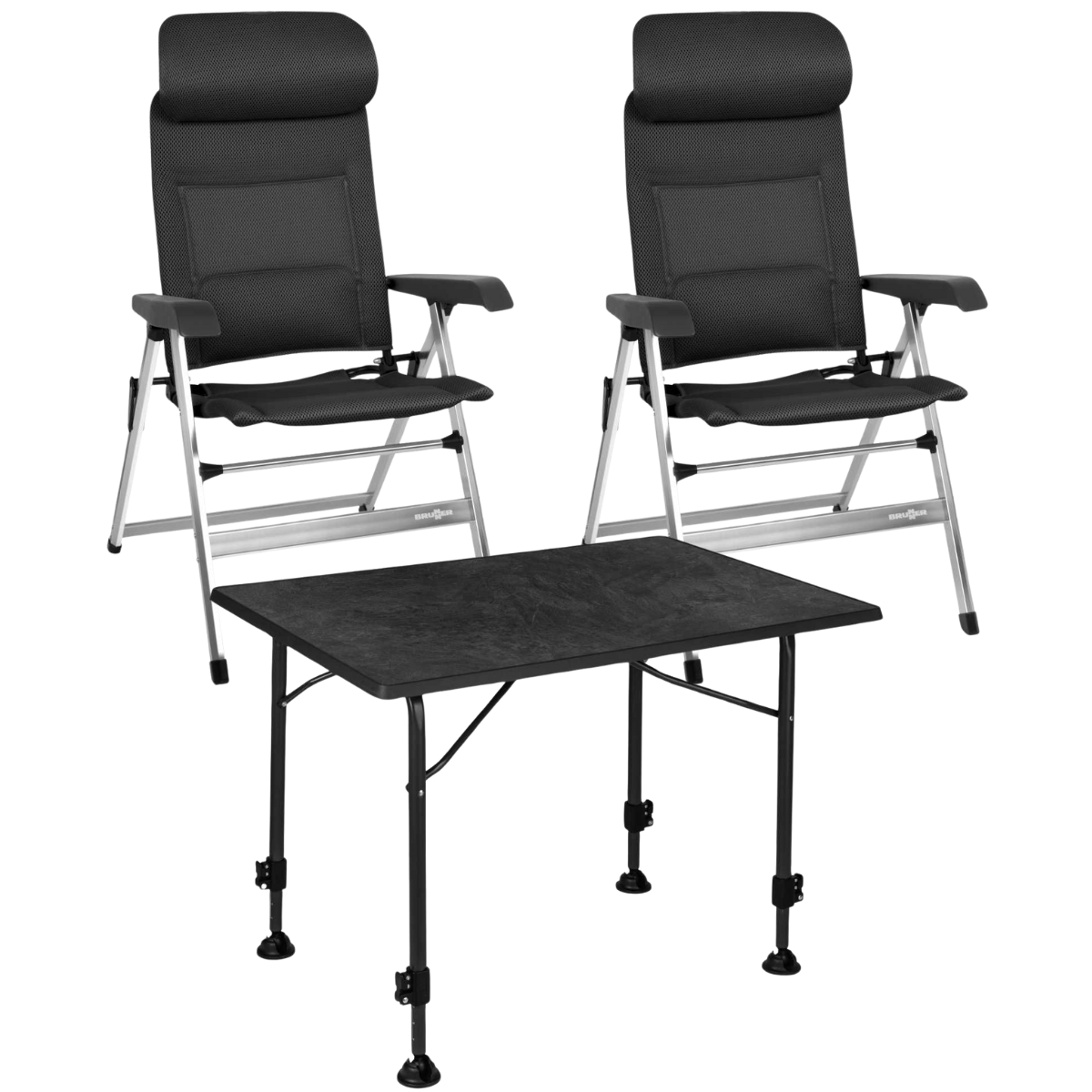 BRUNNER Campingstuhl REBEL H2L 3D Pro Anthrazit 2er-Set - Tisch LINEAR 80x60 cm Black - 0404001N-C69 0406036N.C69