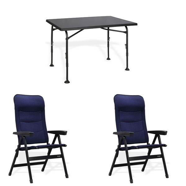 Set 1 Tisch WESTFIELD Aircolite 120 Black Edition Tisch 120 x 80 cm - Performance Series - 201-27251 und 2 Stuehle WESTFIELD Advancer S Stuhl dark blue - Performance Series - 201-886 DB