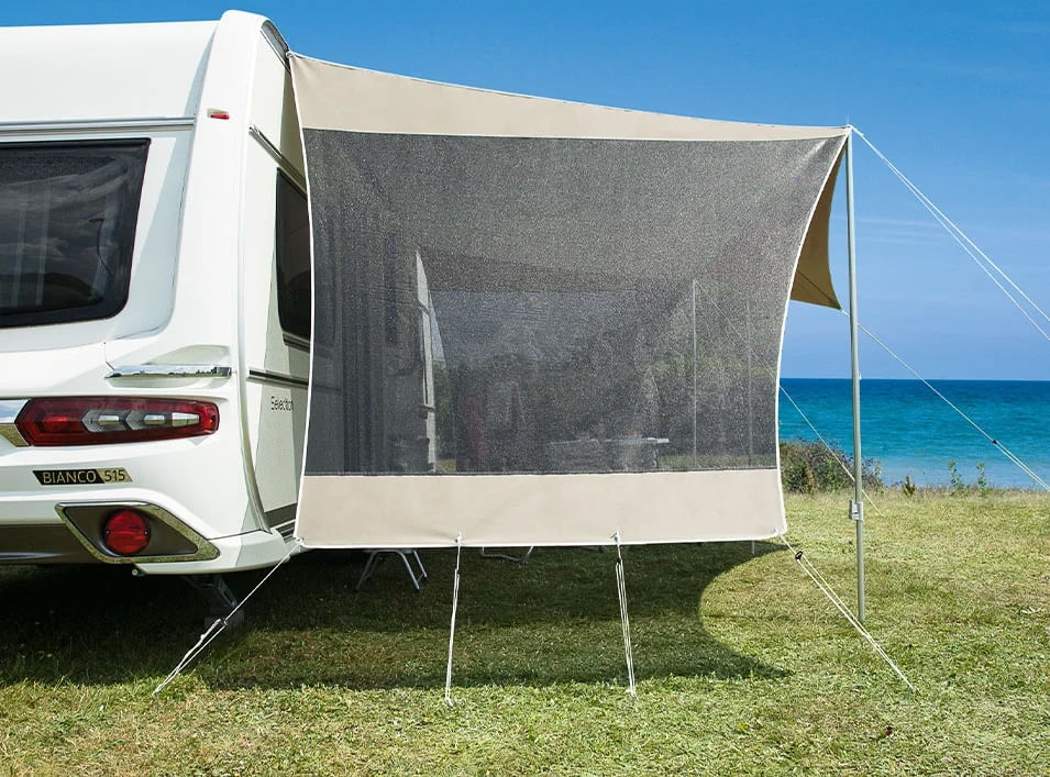 DWT Sonnenvordach Coco Gr. 1 330 x 240-320 cm mit 28 mm Aufstellstangen - 1871011