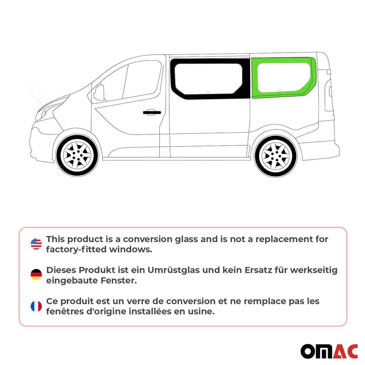 OMAC Seitenfenster Seitenscheibe Renault Trafic L1 ab Bj. 2014 Hinten Links - A050942