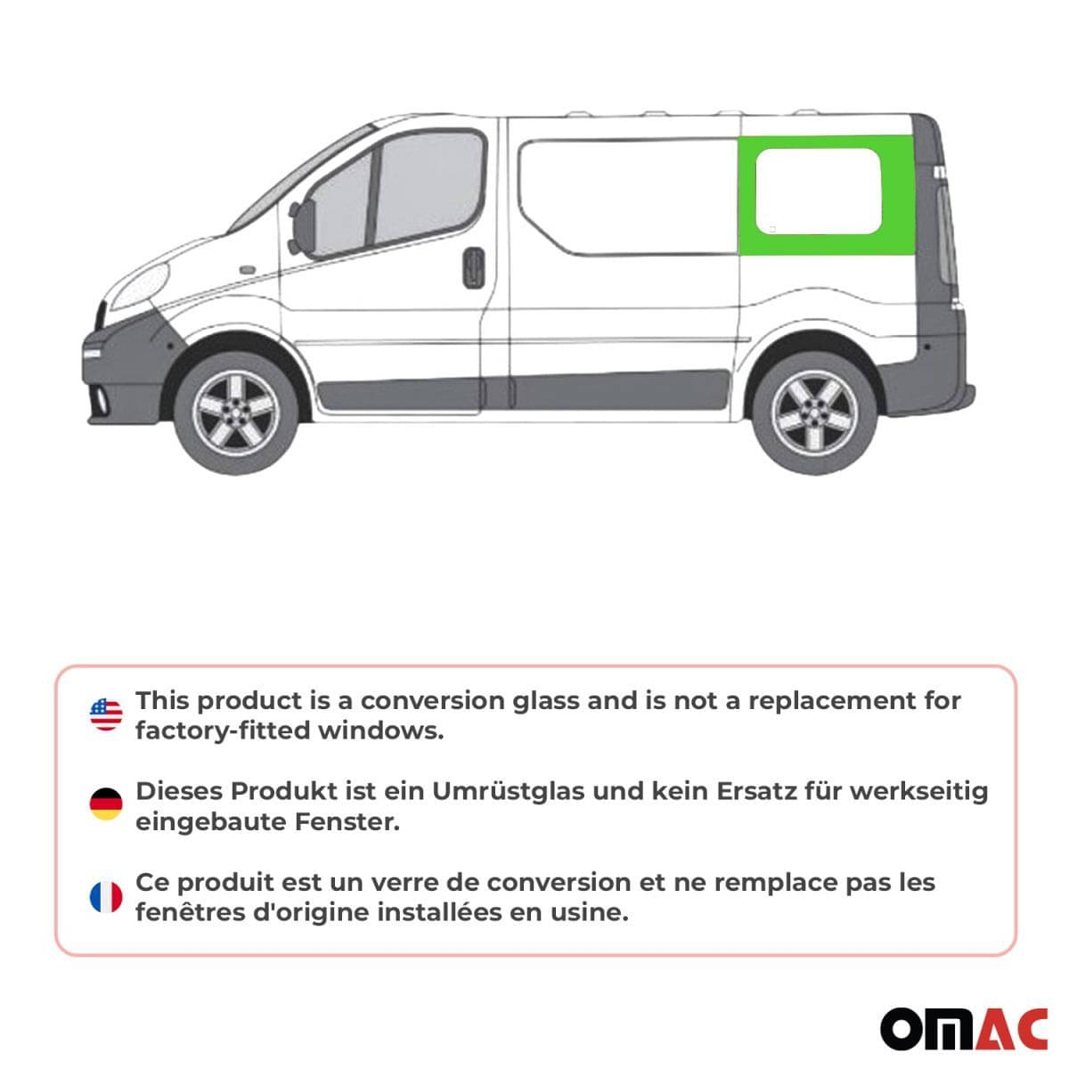 OMAC Seitenfenster Seitenscheibe Nissan Primastar L1 Bj. 2001-2014 Hinten Links - 6121405-1RSFL