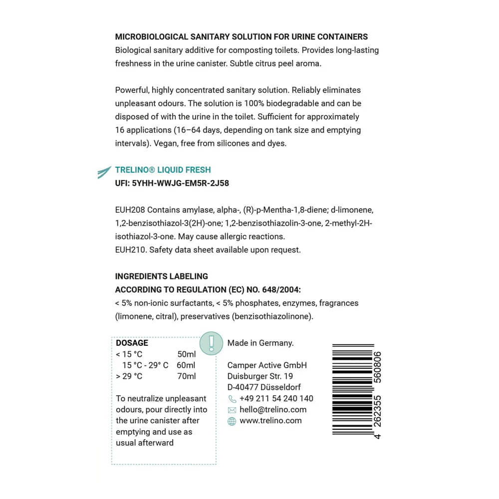 TRELINO Premiumreiniger Liquid Fresh- Biologischer Zusatz fuer Urinbehaelter- 1000 ml - T3-01210