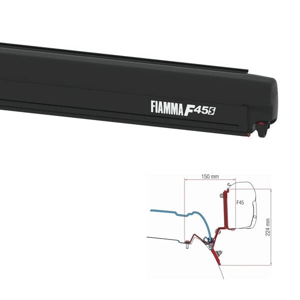 Markise FIAMMA F45 S 260 Royal grey Gehäuse deep black inkl. Adapterkit Mercedes V Klasse Marco Polo Markise FIAMMA F45 S 260 Royal grey Gehaeuse deep black inkl. Adapter Mercedes V Klasse Marco Polo