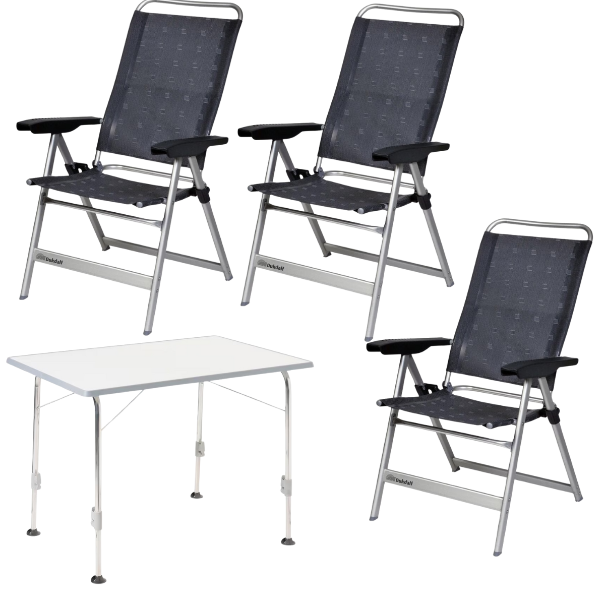 DUKDALF Stuhl Dynamic anthrazit 3er-Set - Tisch STABILIC III 115x70 cm hellgrau - 41-00-0677-4 40-24-1157.0