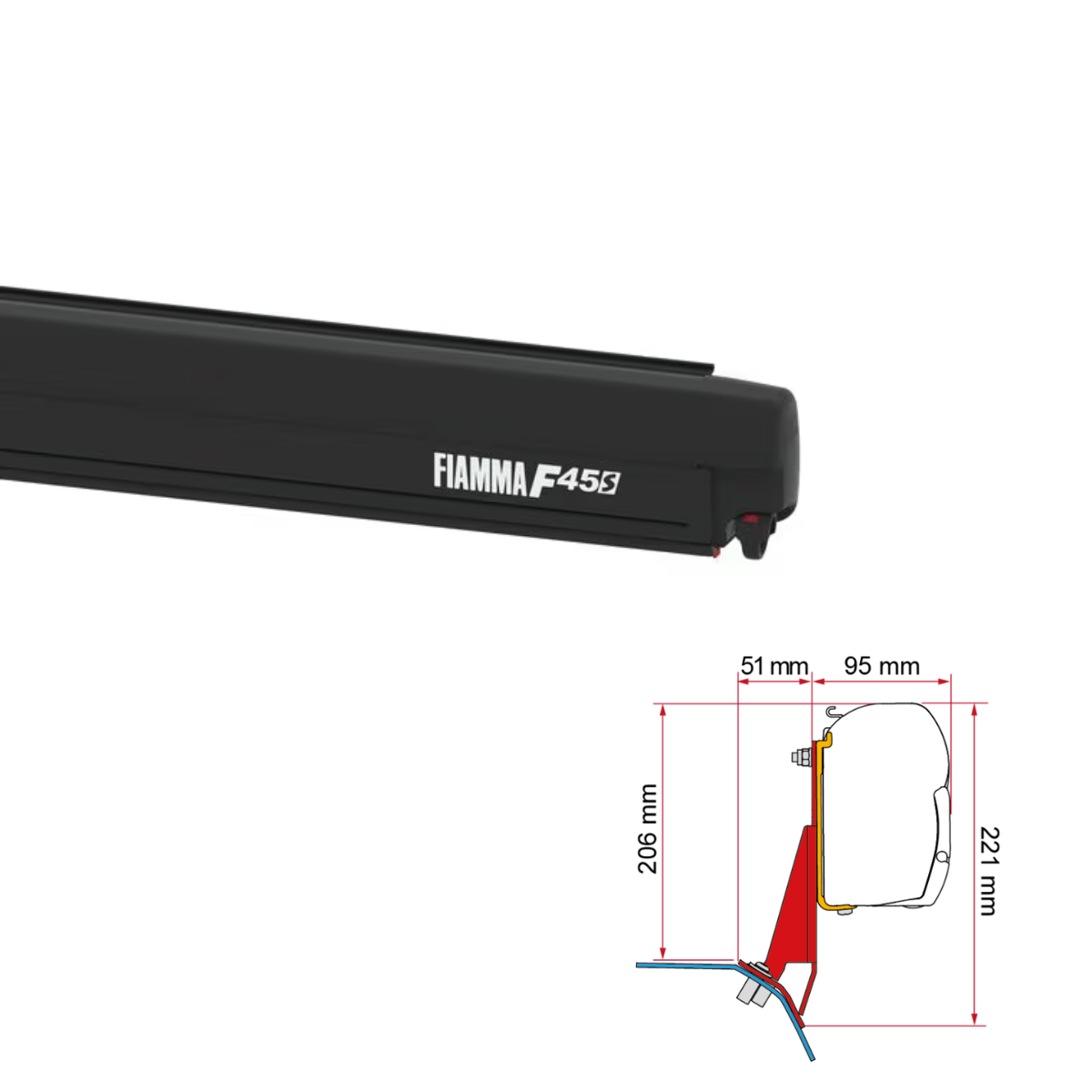 Markise FIAMMA F45 S 260 Royal grey Gehaeuse deep black inkl- Adapterkit Ford Custom V710 ab Bj- 2023 - VW T7 Transp- ab Bj. 2025 High Roof H1 L1 - 06759H01R 98655Z196