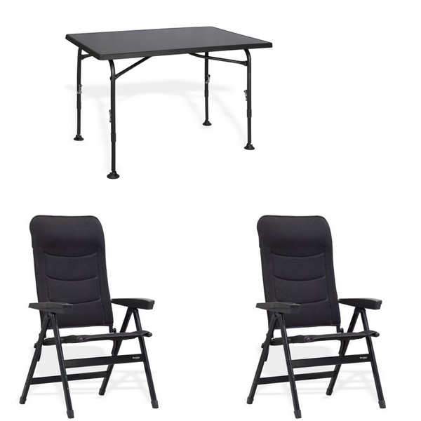 Set 1 Tisch WESTFIELD Aircolite 120 Black Edition Tisch 120 x 80 cm - Performance Series - 201-27251 und 2 Stuehle WESTFIELD Advancer S Stuhl anthracite grey - Performance Series - 201-886 AG