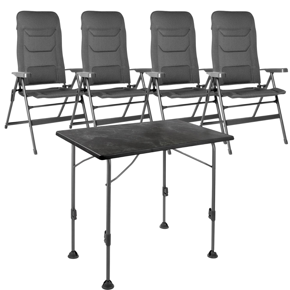 BRUNNER Campingstuhl ARAVEL VITACHIC 3D - L Dunkelgrau 4er-Set - Tisch LINEAR 115x70 cm Black - 0404065N-C69L 0406031N.C69